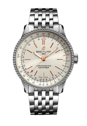 Breitling Navitimer Automatic 35 White Dial Silver Steel Strap Watch for Men - A17395F41G1A1 Authentic Buy Shop Now
