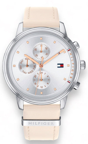 Tommy Hilfiger Blake Chronograph Silver Dial Pink Leather Strap Watch For Women - 1781906 Authentic Buy Shop Now