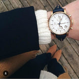 Fossil Original Boyfriend Chronograph White Dial Navy Blue Leather Strap Watch for Women - ES3838 Authentic Buy Shop Now