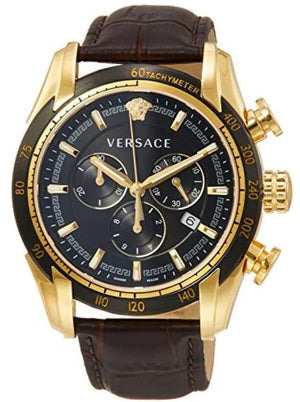 Versace V-Ray Chronograph Quartz Black Dial Brown Leather Strap Watch For Men - VEDB00318 Authentic Buy Shop Now