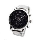 Emporio Armani Classic Chronograph Black Dial Silver Mesh Bracelet Watch For Men - AR1808 Authentic Buy Shop Now