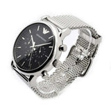 Emporio Armani Classic Chronograph Black Dial Silver Mesh Bracelet Watch For Men - AR1808 Authentic Buy Shop Now
