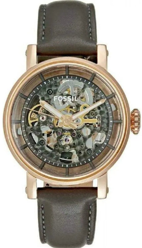 Fossil Boyfriend Automatic Skeleton Grey Dial Grey Leather Strap Watch for Women - ME3089 Authentic Buy Shop Now