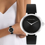 Calvin Klein Minimal Diamonds Black Dial Black Leather Strap Watch for Men - K3M211CS Authentic Buy Shop Now