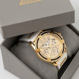 Guess Queen Quartz Gold Dial White Silicone Strap Watch For Women - GW0536L2 Authentic Buy Shop Now