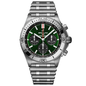 Breitling Chronomat B01 42mm Green Dial Silver Steel Strap Watch for Men - AB01343A1L1A1 Authentic Buy Shop Now
