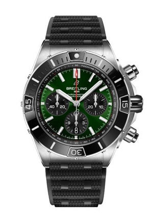 Breitling Super Chronomat B01 44 Green Dial Black Rubber Strap Watch for Men - AB0136251L1S1 Authentic Buy Shop Now