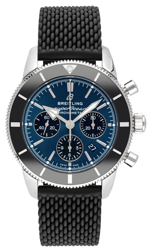 Breitling Superocean Heritage B01 Chronograph 44 Blue Dial Black Mesh Bracelet Watch for Men - AB0162121C1S1 Authentic Buy Shop Now