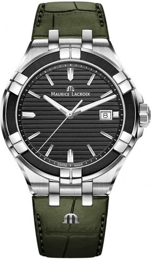 Maurice Lacroix Aikon Quartz Black Dial Green Crocodile Leather Strap Watch for Men - AI1008-PVB21-330-1 Authentic Buy Shop Now