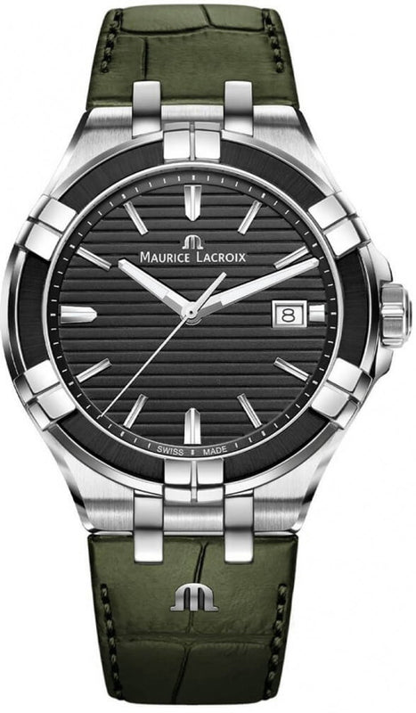 Maurice Lacroix Aikon Quartz Black Dial Green Crocodile Leather Strap Watch for Men - AI1008-PVB21-330-1 Authentic Buy Shop Now