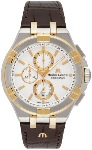Maurice Lacroix Aikon Chronograph White Dial Brown Leather Strap Watch For Men - AI1018-PVY11-132-1 Authentic Buy Shop Now