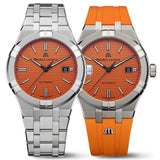 Maurice Lacroix Aikon Automatic Date Orange Dial Silver Steel Strap Watch For Men - AI6008-SS00F-530-E Authentic Buy Shop Now