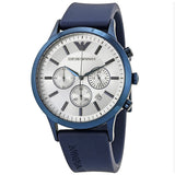 Emporio Armani Renato Chronograph Silver Dial Blue Silicone Strap Watch For Men - AR11026 Authentic Buy Shop Now