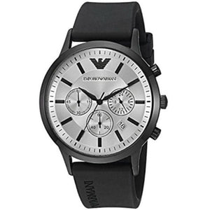 Emporio Armani Chronograph Quartz Silver Dial Black Rubber Strap Watch For Men - AR11048 Authentic Buy Shop Now
