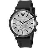 Emporio Armani Chronograph Quartz Silver Dial Black Rubber Strap Watch For Men - AR11048 Authentic Buy Shop Now
