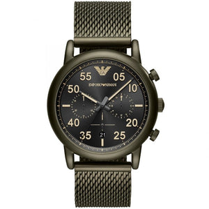 Emporio Armani Luigi Quartz Chronograph Black Dial Green Mesh Bracelet Watch For Men - AR11115 Authentic Buy Shop Now