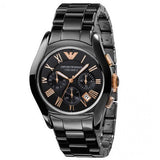Emporio Armani Valente Ceramica Chronograph Black Dial Black Steel Strap Watch For Men - AR1410 Authentic Buy Shop Now