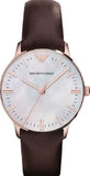Emporio Armani Classic Quartz Mother of Pearl Dial Brown Leather Strap Watch For Women - AR1601 Authentic Buy Shop Now