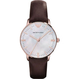 Emporio Armani Classic Quartz Mother of Pearl Dial Brown Leather Strap Watch For Women - AR1601 Authentic Buy Shop Now