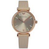 Emporio Armani Gianni T Bar Gunmetal Dial Beige Leather Strap Watch For Women - AR1681 Authentic Buy Shop Now