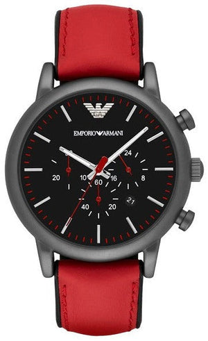 Emporio Armani Luigi Chronograph Black Dial Red Leather Strap Watch For Men - AR1971 Authentic Buy Shop Now