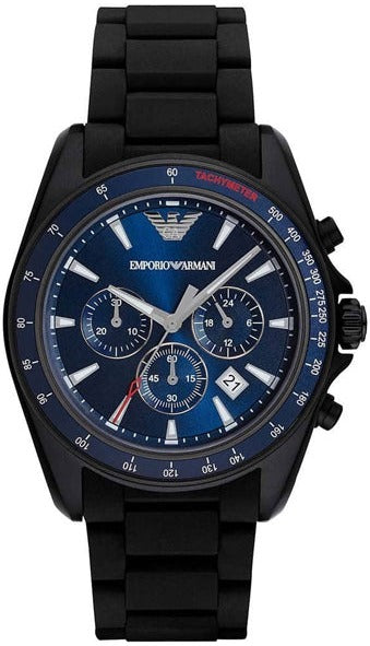 Emporio Armani Sigma Chronograph Blue Dial Black Silicone Strap Watch For Men - AR6121 Authentic Buy Shop Now