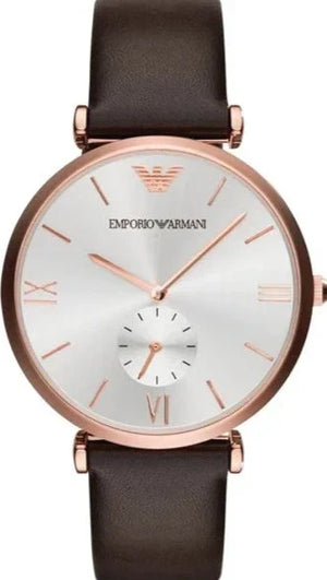Emporio Armani Classic Analog Silver Dial Brown Leather Strap Watch For Men - AR9038 Authentic Buy Shop Now