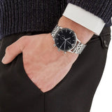 Emporio Armani Chronograph Black Dial Silver Steel Strap Watch For Men - AR0389 Authentic Buy Shop Now