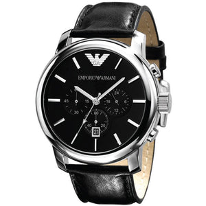 Emporio Armani Classic Chronograph Black Dial Black Leather Strap Watch For Men - AR0431 Authentic Buy Shop Now