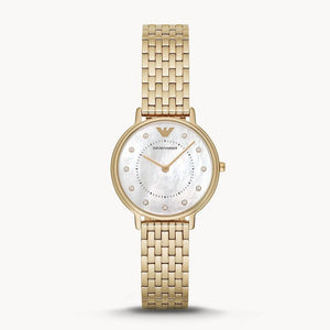 Emporio Armani Dress Analog Mother of Pearl Dial Gold Steel Strap Watch For Women - AR11007 Authentic Buy Shop Now