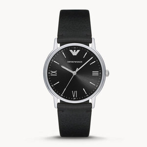Emporio Armani Kappa Analog Quartz Black Dial Black Leather Strap Watch For Men - AR11013 Authentic Buy Shop Now
