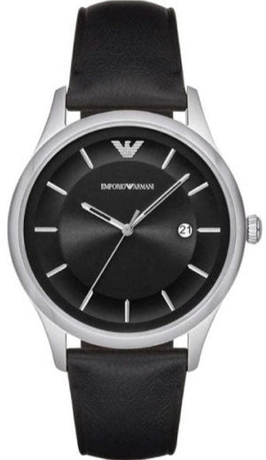 Emporio Armani Lambda Classic Quartz Black Dial Black Leather Strap Watch For Men - AR11020 Authentic Buy Shop Now