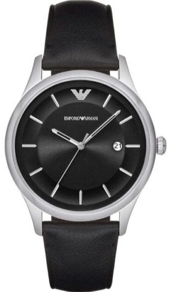 Emporio Armani Lambda Classic Quartz Black Dial Black Leather Strap Watch For Men - AR11020 Authentic Buy Shop Now