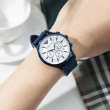 Emporio Armani Renato Chronograph Silver Dial Blue Silicone Strap Watch For Men - AR11026 Authentic Buy Shop Now