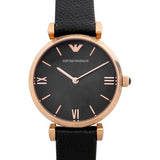 Emporio Armani Gianni T Bar Black Mother of Pearl Dial Black Leather Strap Watch For Women - AR11060 Authentic Buy Shop Now