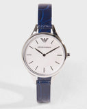 Emporio Armani Aurora Quartz Mother Of Pearl White Dial Blue Leather Strap Watch For Women - AR11090 Authentic Buy Shop Now
