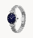 Emporio Armani Gianni T Bar Dark Blue Dial Silver Stainless Steel Watch For Women - AR11091 Authentic Buy Shop Now