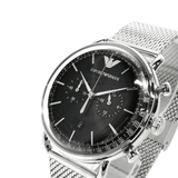 Emporio Armani Chronograph Black Dial Silver Mesh Bracelet Watch For Men - AR11104 Authentic Buy Shop Now