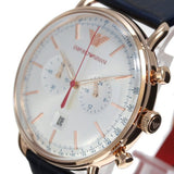 Emporio Armani Aviator Silver Dial Blue Leather Strap Watch For Men - AR11123 Authentic Buy Shop Now
