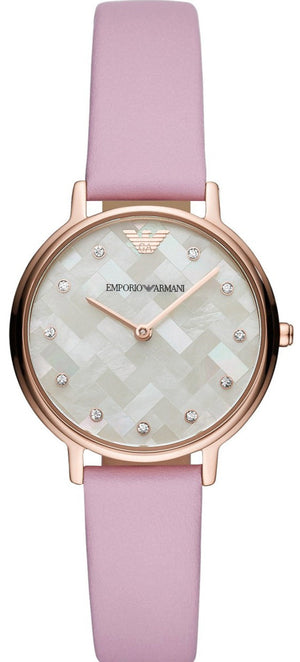 Emporio Armani Kappa Mother Of Pearl White Dial Pink Leather Strap Watch For Women - AR11130 Authentic Buy Shop Now