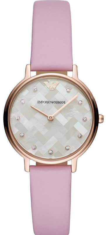 Emporio Armani Kappa Mother Of Pearl White Dial Pink Leather Strap Watch For Women - AR11130 Authentic Buy Shop Now