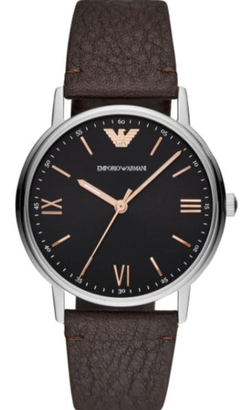 Emporio Armani Kappa Quartz Black Dial Brown Leather Strap Watch For Men - AR11153 Authentic Buy Shop Now
