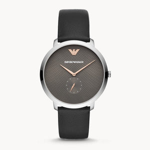 Emporio Armani Modern Slim Quartz Grey Dial Black Leather Strap Watch For Men - AR11162 Authentic Buy Shop Now