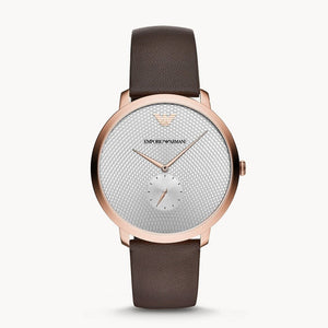 Emporio Armani Modern Slim Analog Silver Dial Brown Leather Strap Watch For Men - AR11163 Authentic Buy Shop Now