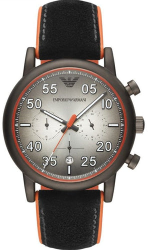 Emporio Armani Chronograph Quartz Grey Dial Black Leather Strap Watch For Men - AR11174 Authentic Buy Shop Now
