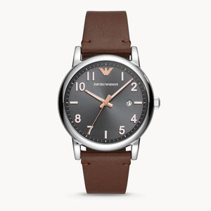 Emporio Armani Luigi Quartz Grey Dial Brown Leather Strap Watch For Men - AR11175 Authentic Buy Shop Now