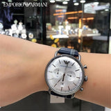 Emporio Armani Aviator Silver Dial Two Tone Leather Strap Watch for Men - AR11202 Authentic Buy Shop Now