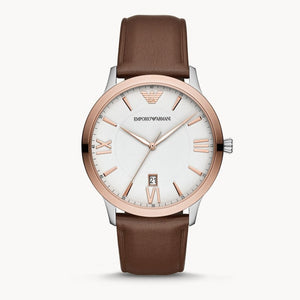 Emporio Armani Giovanni Quartz White Dial Brown Leather Strap Watch For Men - AR11211 Authentic Buy Shop Now