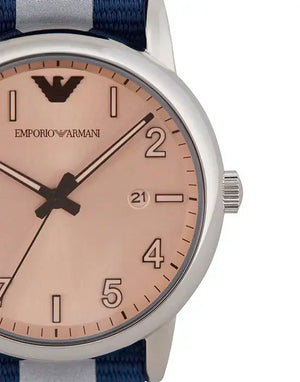 Emporio Armani Luigi Analog Beige Dial Two Tone NATO Strap Watch For Men - AR11212 Authentic Buy Shop Now
