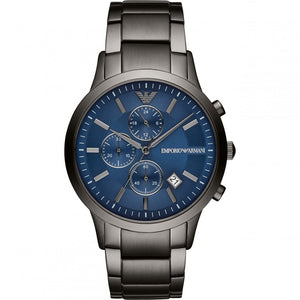 Emporio Armani Renato Chronograph Quartz Blue Dial Black Steel Strap Watch For Men - AR11215 Authentic Buy Shop Now